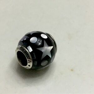 Pandora Celestial Midnight Blue Enamel Set Over Mother of Pearl Moon & Stars